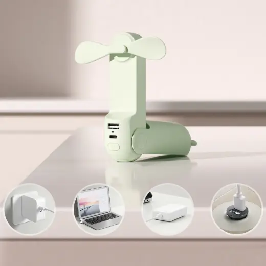 Jisulife Handheld Fan Life8 Mini Portable USB Fan with Power Bank and Flashlight - Green Foto 2