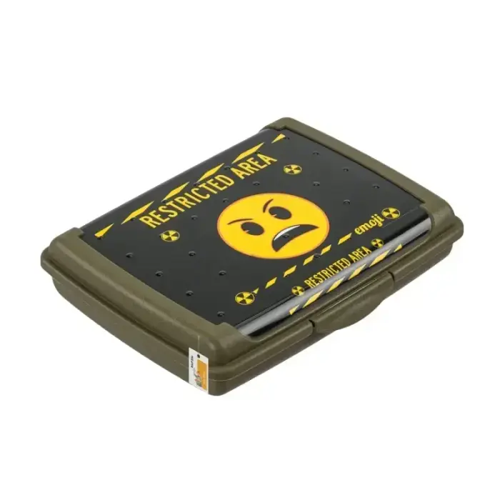 Food storage container deco-click-box mini 0.5L Carla "Emoji Danger" 17x13x3.5cm olive color