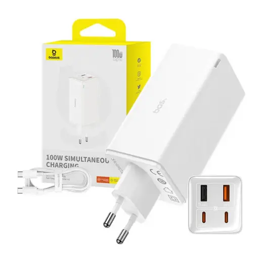 Wall charger Baseus GaN6 Pro 2xUSB-C + 2xUSB, 100W (white) Foto 10