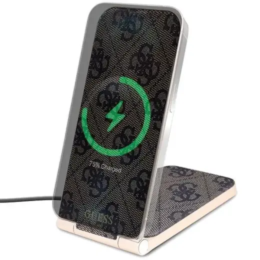 Guess 4G Pattern MagSafe foldable 2in1 15W inductive charger - brown Фото num