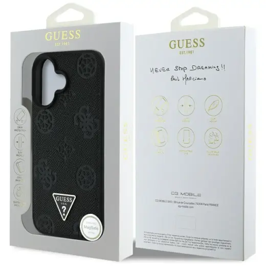 Чехол для телефона Guess Grained Hot Stamp Peony Triangle Logo MagSafe для iPhone 16 черный Фото num