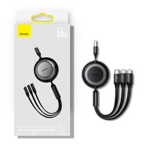 Baseus Bright Mirror 3 3-in-1 datu pārraides un uzlādes vads | USB-C uz Micro USB, Lightning, USB-C | 66W | 1.1m | violets Foto 4