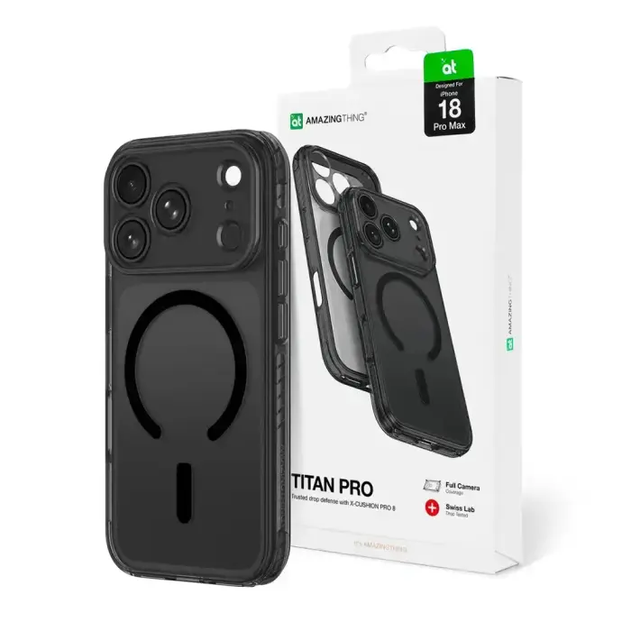 AmazingThing Titan Pro Lens phone case with MagSafe support for iPhone 18 Pro Max black