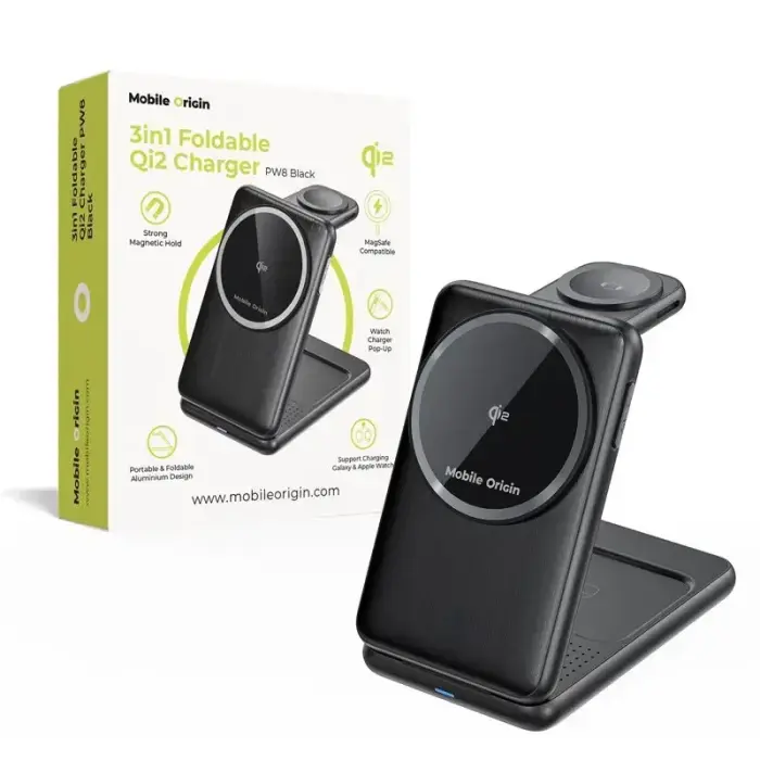 Mobile Origin 3in1 Foldable Qi2 Charger PW8, black