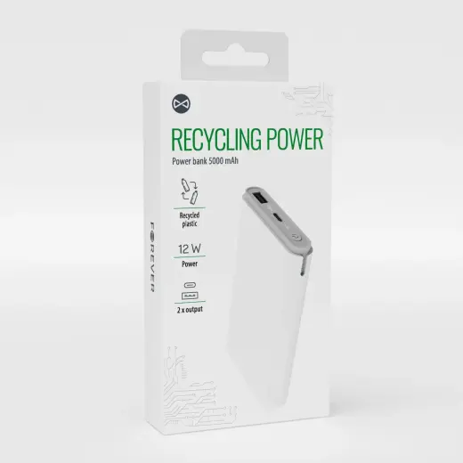 Forever recycling RPB-05-18,5 ārējais akumulators (powerbank) | 5000 mAh | 18.5W | USB-A, USB-C Foto 3