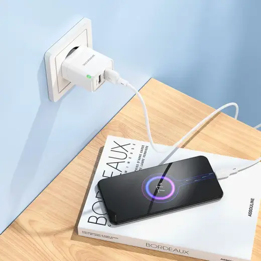 Borofone Sienas lādētājs BN15 Strong - 2xUSB - 2,1A ar USB-Micro USB kabeli, balts (bojāts iepakojums) Foto 7