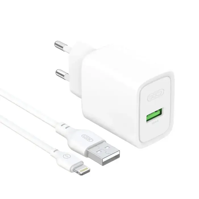 XO wall charger CE50 QC 18W 1x USB white + cable Lightning