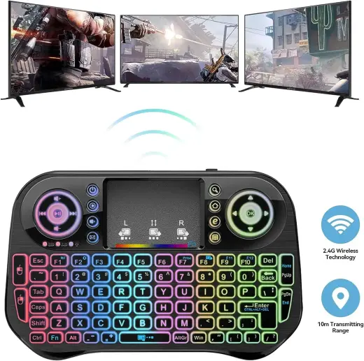 Компактная беспроводная клавиатура Fusion Rainbow с тачпадом и разноцветной подсветкой для Android | iOS | TV | PC Фото num