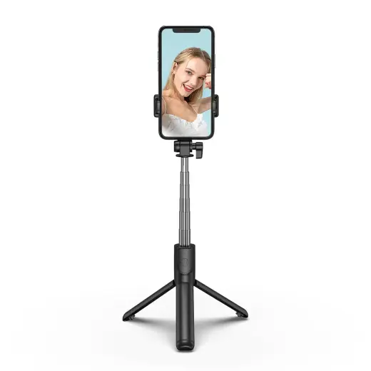 Selfie stick WHS1Y telescopic tripod 1m with phone holder - black Фото num