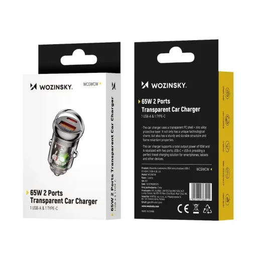 Wozinsky 65W Car Charger USB-C PD 65W | USB-A 45W QC 3.0 - Black Foto 11