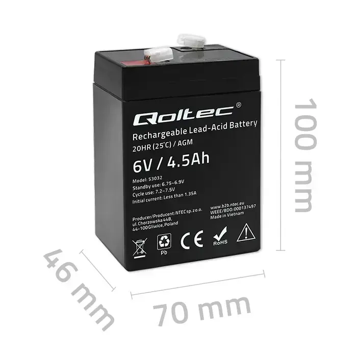 Qoltec AGM battery | 6V | 4.5Ah | Maintenance-free | Efficient| LongLife | for UPS, scale, cash register Foto 7