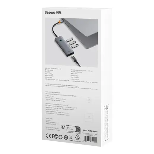 Hub Baseus UltraJoy Series Lite 4-Port (USB to USB 3.0*3+RJ45*1+USB-C 5V) (gray) Foto 9