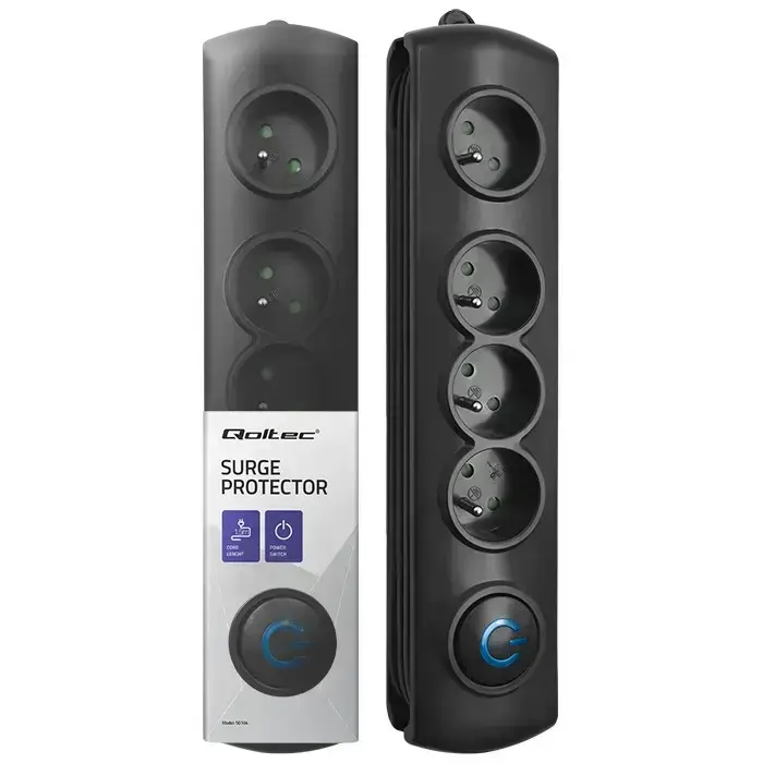 Qoltec Surge protector | 4 sockets | 1.5m | Black