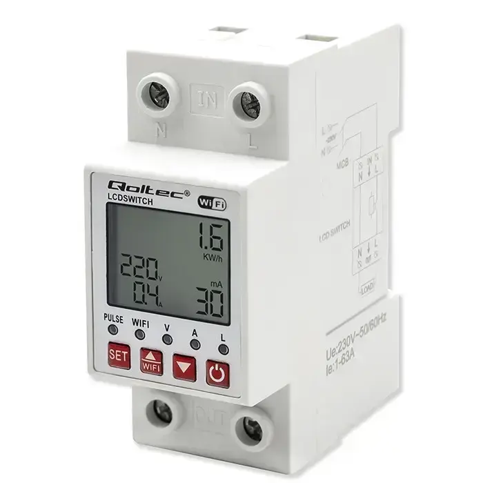 Qoltec Wi-fi DIN rail relay with electricity meter 63A| Timer | Tuya | Wi-Fi | LED Foto 9