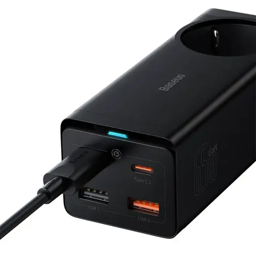 Baseus GaN3 Pro wall charger | powerstrip 2xUSB + 2xUSB-C + AC, 65W Фото num