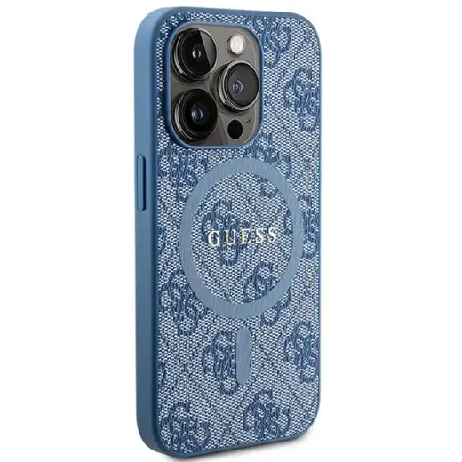 Guess GUHMP15XG4GFRB iPhone 15 Pro Max  6.7" niebieski|blue hardcase 4G Collection Leather Metal Logo MagSafe Photo