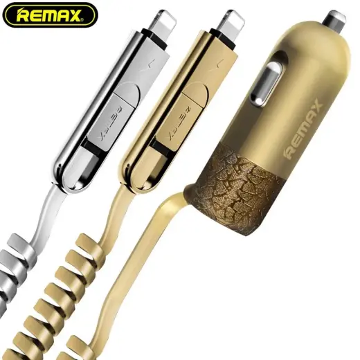 Зарядка для автомобиля REMAX Finchy RCC-103 | 17W | USB-A, Lightning, MicroUSB | с кабелем Lightning + MicroUSB в комплекте | серебристая Фото num