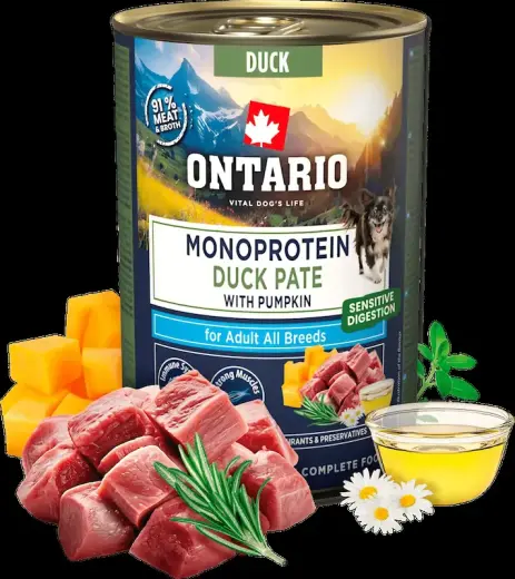 Konservi suņiem - Ontario Adult Monoprotein Duck Pate with Pumpkin 400g
