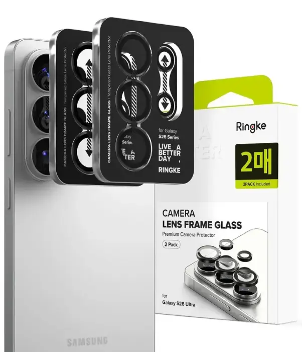 Ringke Camera Frame kameras aizsargstikls telefonam Samsung Galaxy S26 Ultra (S948) melns ar uzstādīšanas rāmi (2 gab.)