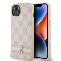 DKNY Leather Checkered Mono Pattern & Printed Stripes Case for iPhone 15 Plus | 14 Plus - Pink — Foto 1