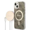 Zestaw Guess GUBPP14SH4EACSW Case+  Charger iPhone 14 | 15 | 13 6,1" brązowy|brown hard case 4G Print MagSafe Фото num
