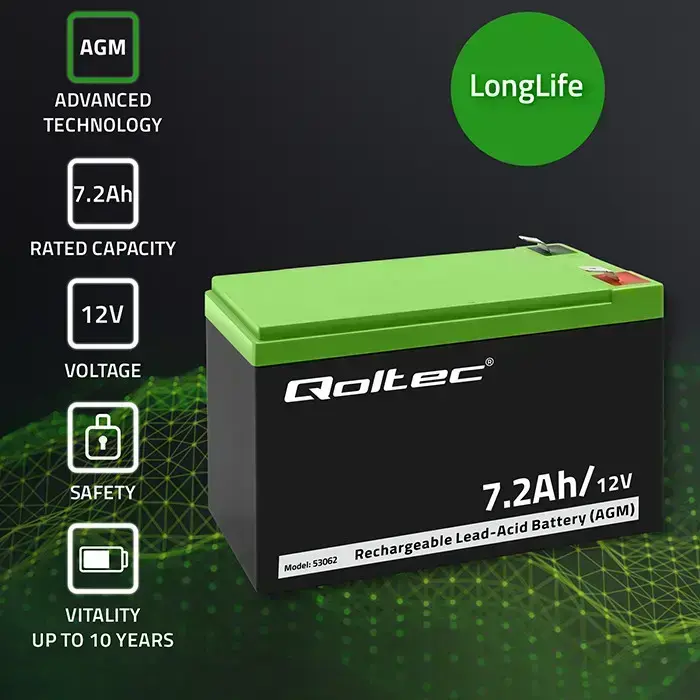 Qoltec AGM battery | 12V | 7.2 Ah | Maintenance-free | Efficient| LongLife | for UPS, security Foto 3