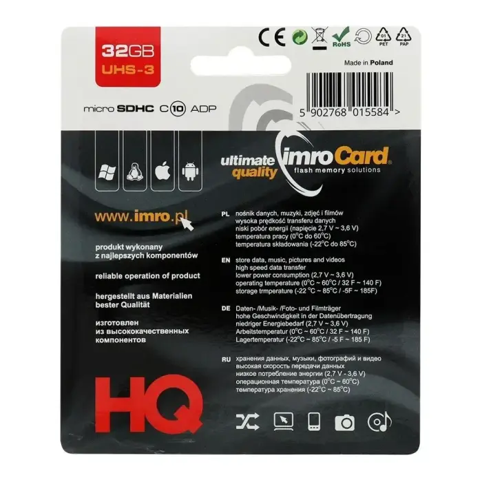 IMRO memory card microSD 32GB 100MB/s class 10 UHS 3 with adapter SD Photo