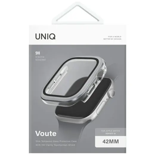 Uniq Voute Tempered Glass Case for Apple Watch 10 42 mm - Silver Фото num
