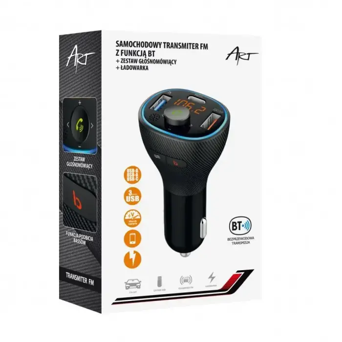 ART transmiter FM bluetooth 5.0 + USB A QC3.0 + Typ C (total 30W) FM-73 black Фото num