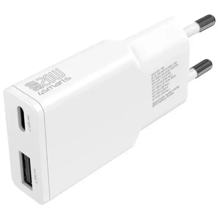 Wall Charger 4smarts PDPlug Slim Duos 20W GaN USB-C+USB-A + USB-C cable 1.5m white Foto 2