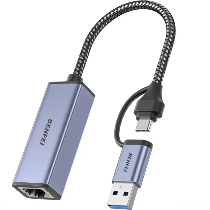 Benfei adapteris USB-A & USB-C uz RJ45 | pelēks