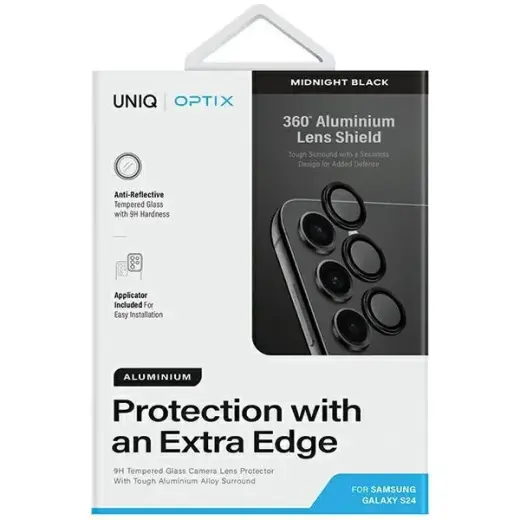 Uniq Optix Aluminum Camera Lens Protector for Samsung Galaxy S24 camera lens with applicator - black Foto 2