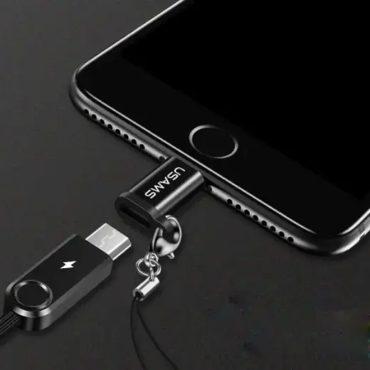 USAMS Adapter microUSB-lightningze smyczą czarny|black SJ152ML01 (US-SJ152) Фото num