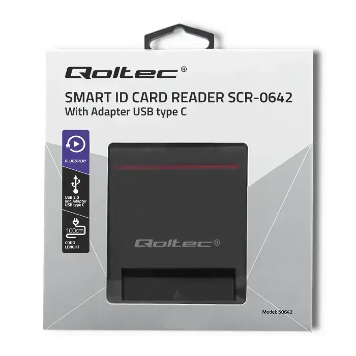 Qoltec Smart ID chip card reader SCR-0642|USB 2.0 + USB-C Adapter Foto 2