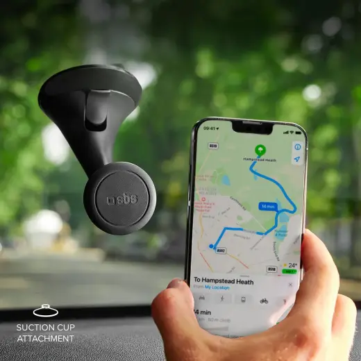 Magnetic car holder with Wide Line suction cup Black Photo