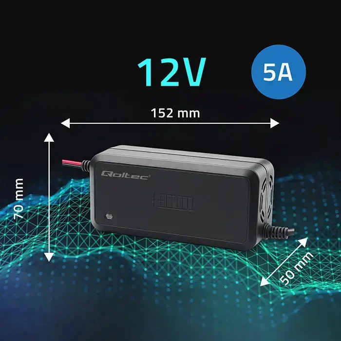 Qoltec Intelligent microprocessor charger 12V 5A | Rectifier for AGM GEL SLA battery | 6 - stage charging Photo