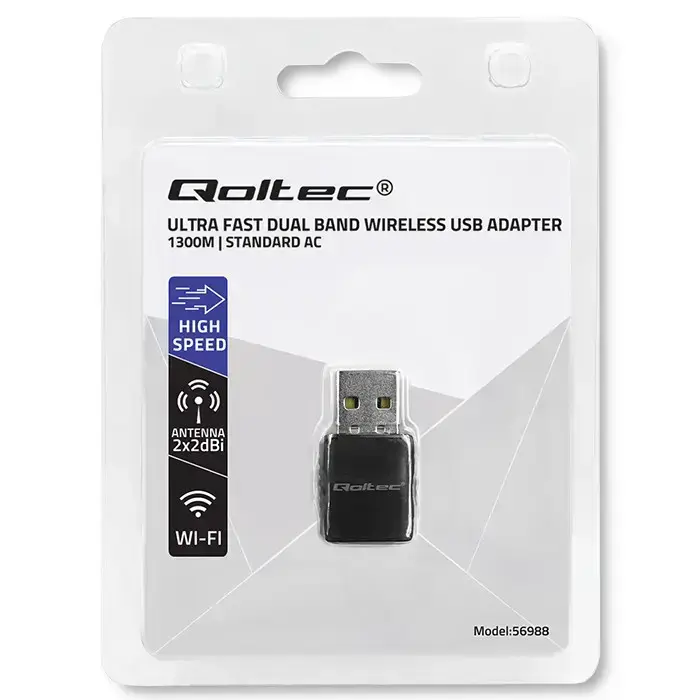 Qoltec Wireless Ultra fast DUAL mini WiFi adapter 2 x 2dBi  | Standard AC | USB 3.0 | 1300Mbps Foto 11