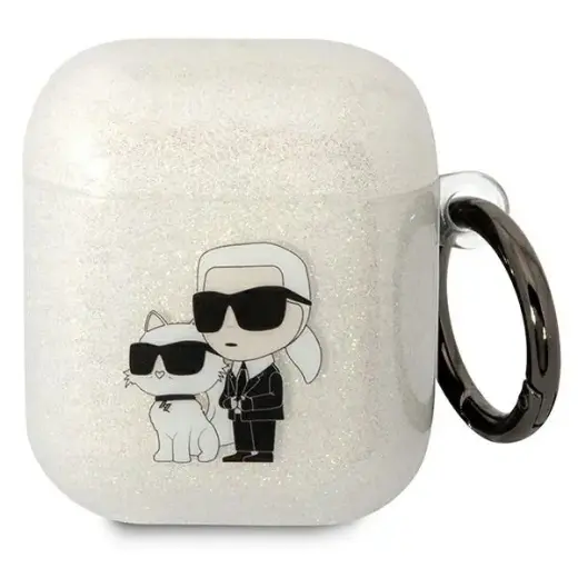 Karl Lagerfeld 3D Logo NFT Karl and Choupette TPU Glitter Case for Airpods 1|2 White Фото num