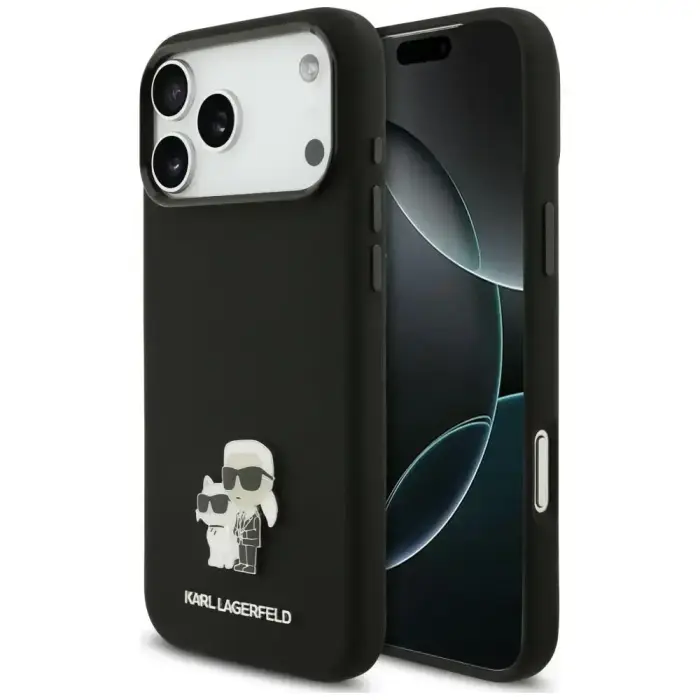 Case Karl Lagerfeld Silicone Karl&Choupette Metal Pin for iPhone 18 Pro Max / 17 Pro Max black