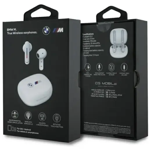 BMW słuchawki Bluetooth BMBEMIATP20LOH    TWS + stacja dokująca biały|white Printed Logos Foto 6