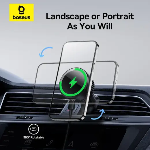 Baseus MagPro Series car holder with 15W inductive charger for air vent - black Фото num