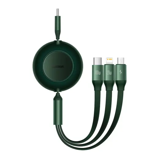 Baseus Bright Mirror 4 3-in-1 провод для передачи данных и зарядки | USB-C на Micro USB, Lightning, USB-C | 100W | 1.1m | зеленый Фото num