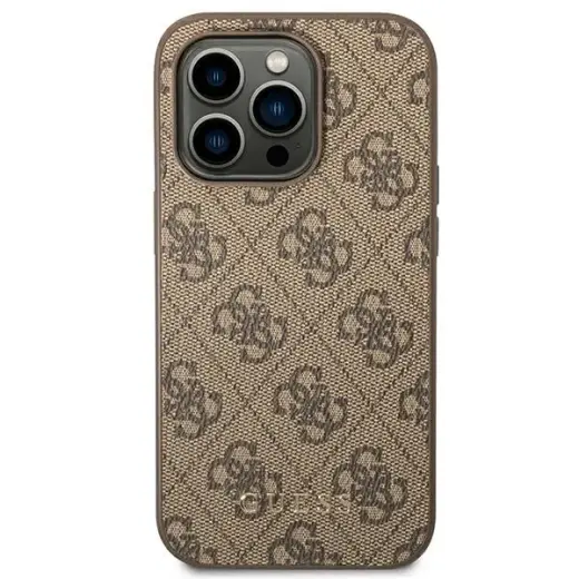 Guess GUHCP14LG4GFBR iPhone 14 Pro 6,1" brązowy|brown hard case 4G Metal Gold Logo Фото num