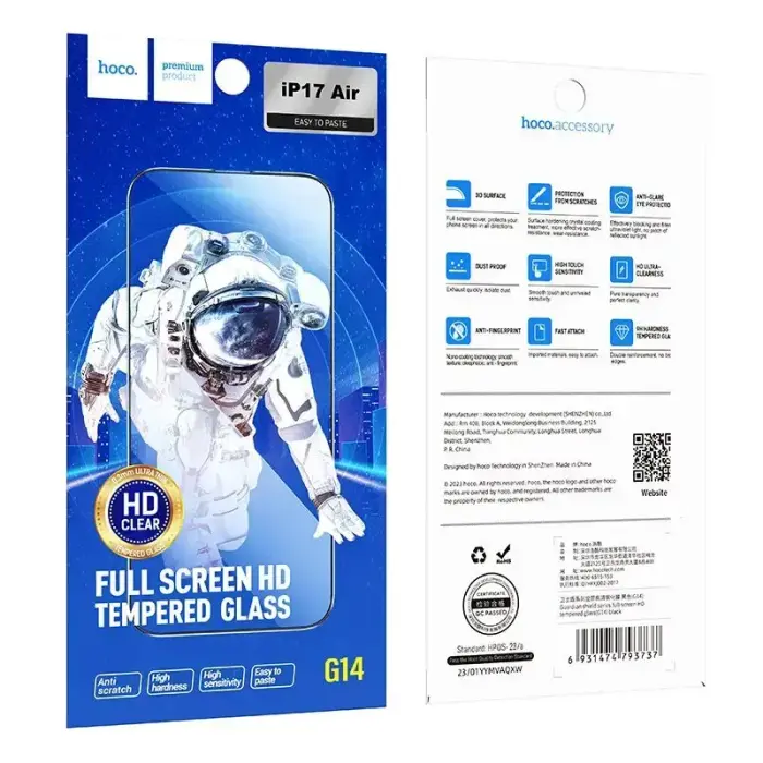 Tempered glass to iPhone 17 AIR Hoco HD 5D Guardian shield 10 pcs G14 black Foto 9