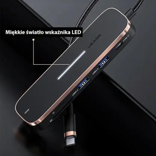 USAMS Adapter HUB 2xUSB + USB-C + HDMI + Micro SD+SD czarny|black SJ575HUB01 (US-SJ575) Фото num