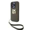 DKNY PU Leather Stack Logo Wrist Strap Case for iPhone 15 Pro Max Green — Foto 1