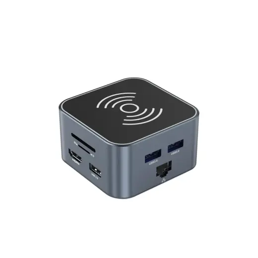 Hub USB-C 12 in 1 Wozinsky WHBC09Y8S multifunctional, with wireless charging function, aluminum, with 15 cm cable - gray Photo