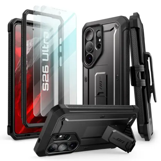 SUPCASE UNICORN BEETLE PRO & TEMPERED GLASS 2-PACK GALAXY S26 ULTRA BLACK