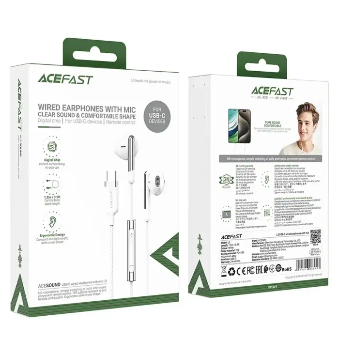 Acefast L3 Wired USB-C Headphones with Microphone - White Foto 10