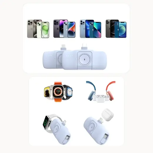 Wozinsky WF16-YLS ārējais akumulators (powerbank) | 5000 mAh | 15W | Lightning, USB-C, Apple Watch | zils Foto 7